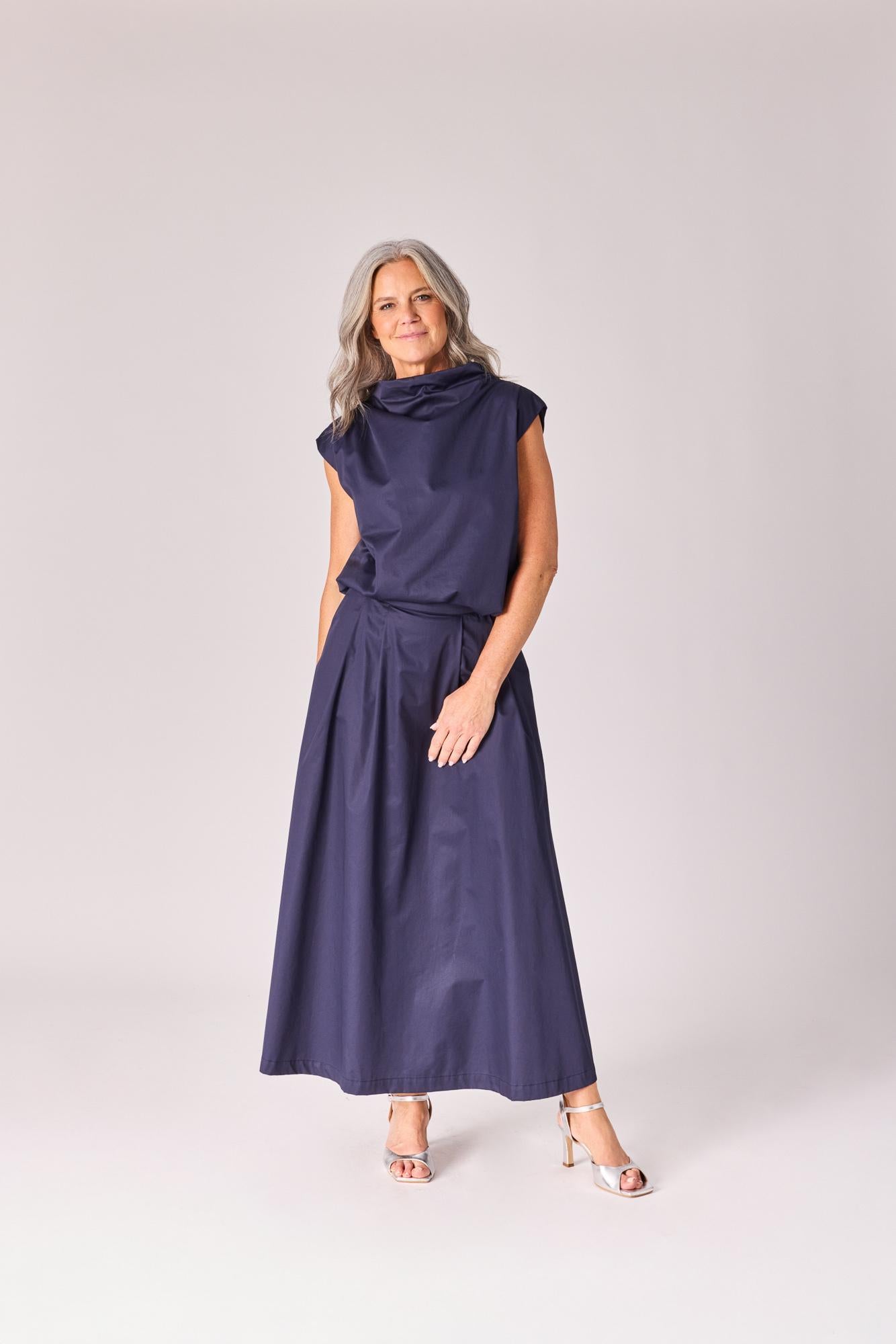 Lange rok met plooien - Navy