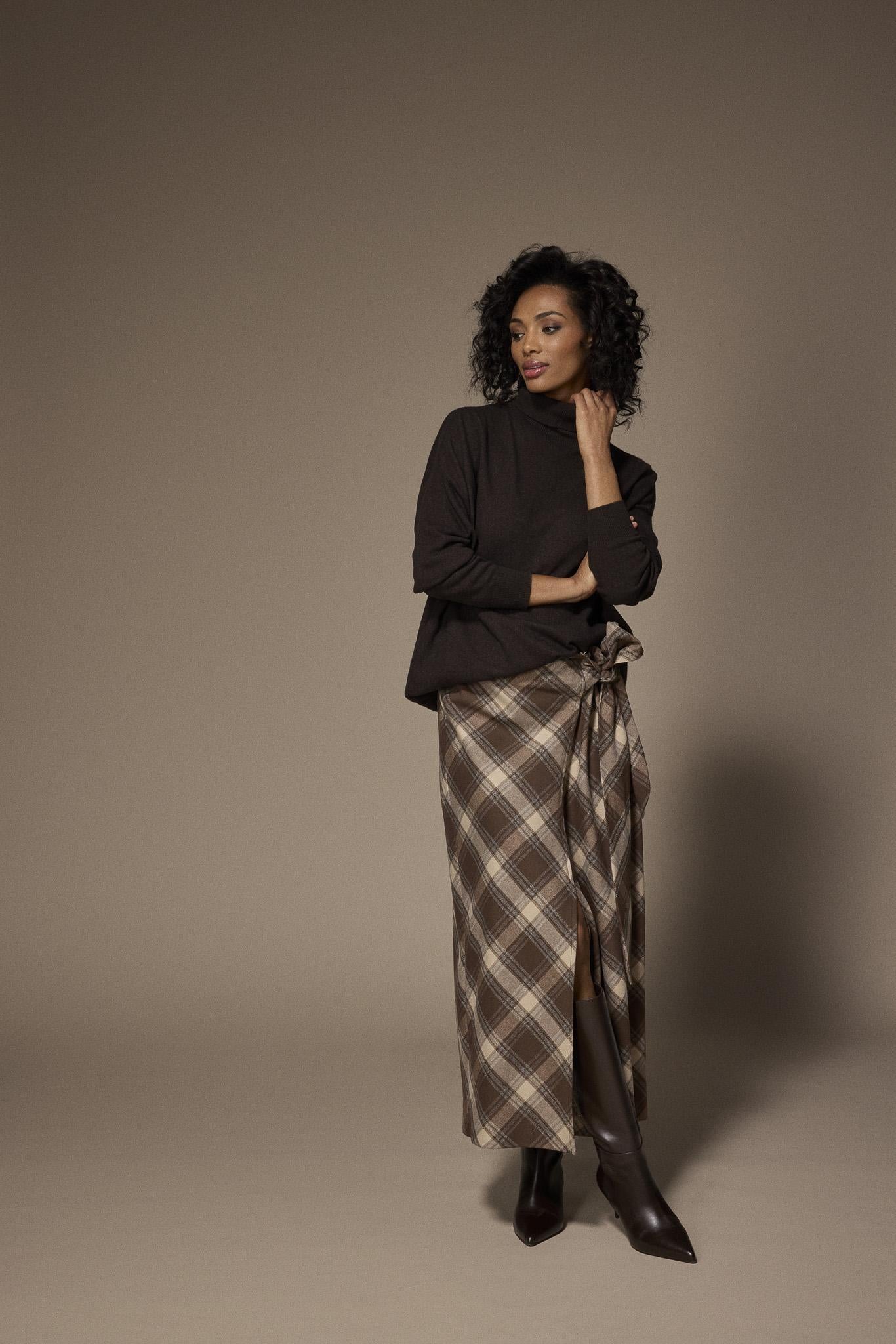 Atlanta flanellen maxi rok - Brown Checks