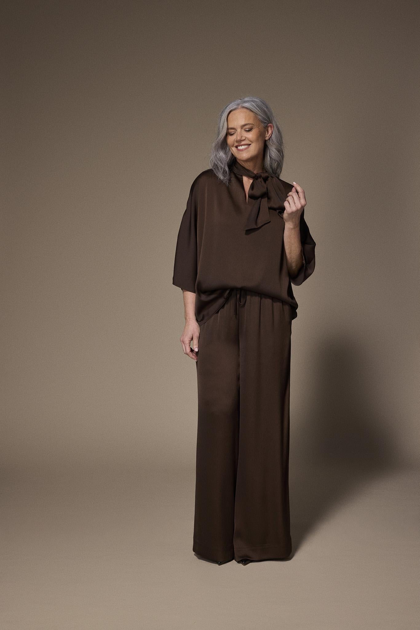 Gala satijnen blouse - Brown