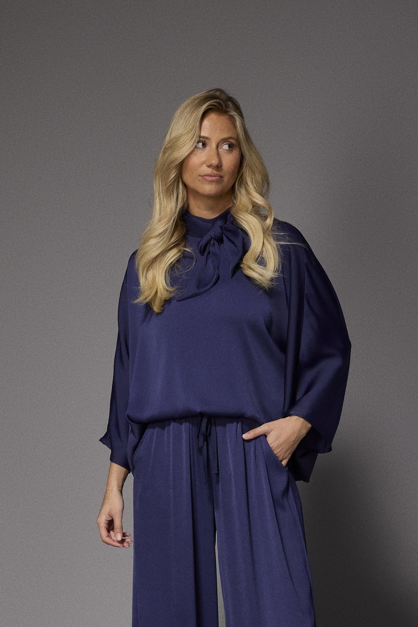 Gala satijnen blouse - Navy