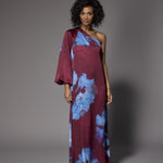 Kansas one-shoulder jurk - Burgundy Flowers