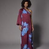 Kansas one-shoulder jurk - Burgundy Flowers