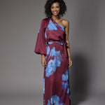 Kansas one-shoulder jurk - Burgundy Flowers