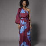 Kansas one-shoulder jurk - Burgundy Flowers