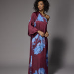 Kansas one-shoulder jurk - Burgundy Flowers