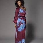 Kansas one-shoulder jurk - Burgundy Flowers