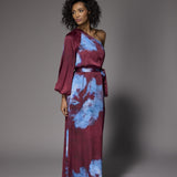 Kansas one-shoulder jurk - Burgundy Flowers