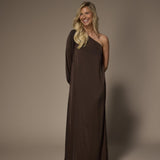 Kansas one-shoulder jurk - Brown