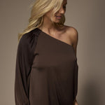 Kansas one-shoulder jurk - Brown