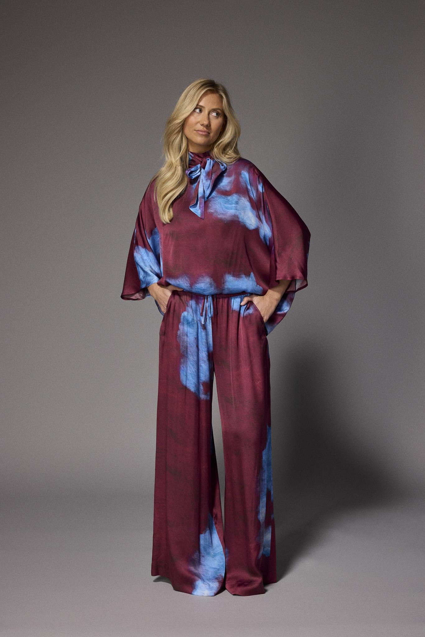 Polly flower wide-leg broek - Burgundy Flowers