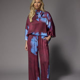 Polly flower wide-leg broek - Burgundy Flowers