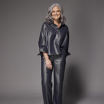 Odelia glitter wide leg broek - Shiny Navy