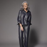Odelia glitter wide leg broek - Shiny Navy