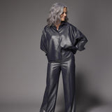 Odelia glitter wide leg broek - Shiny Navy