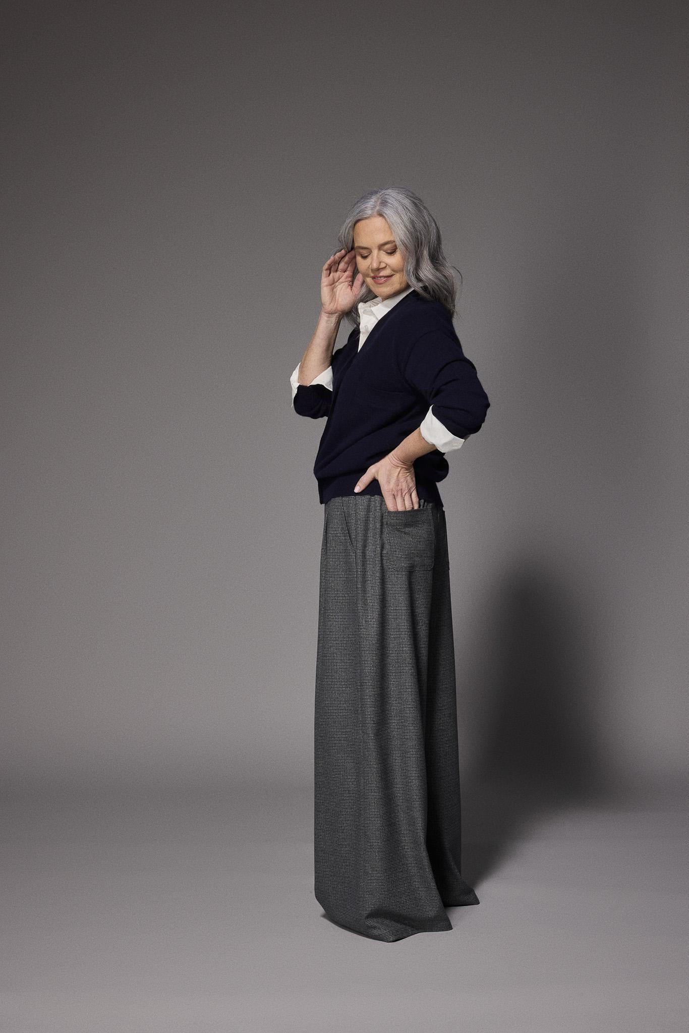 Odessa super wide-leg broek - Grey Checks