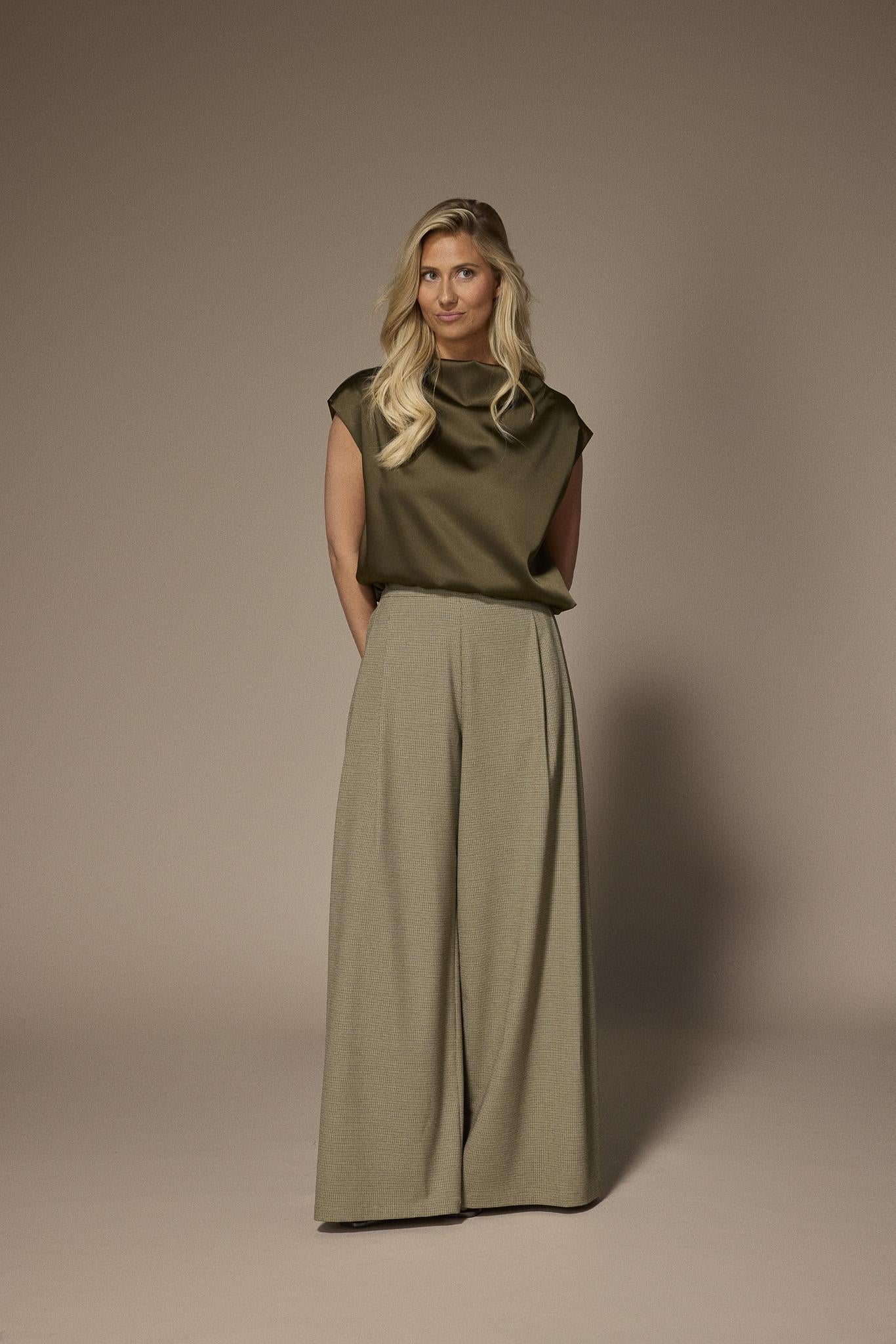 Odessa super wide-leg broek - Green Checks