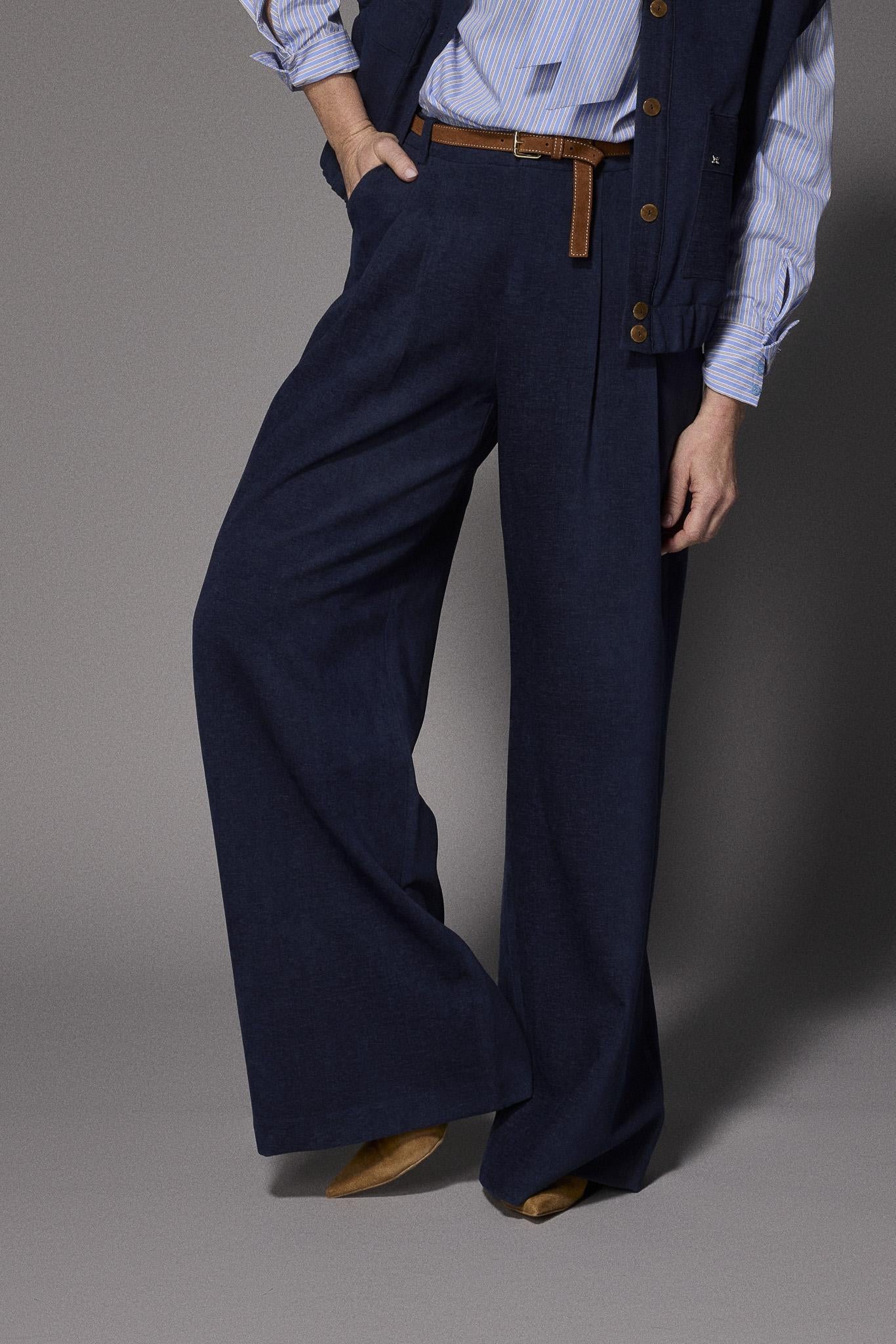 Orelie velours wide-leg broek - Navy