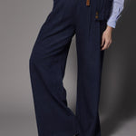 Orelie velours wide-leg broek - Navy