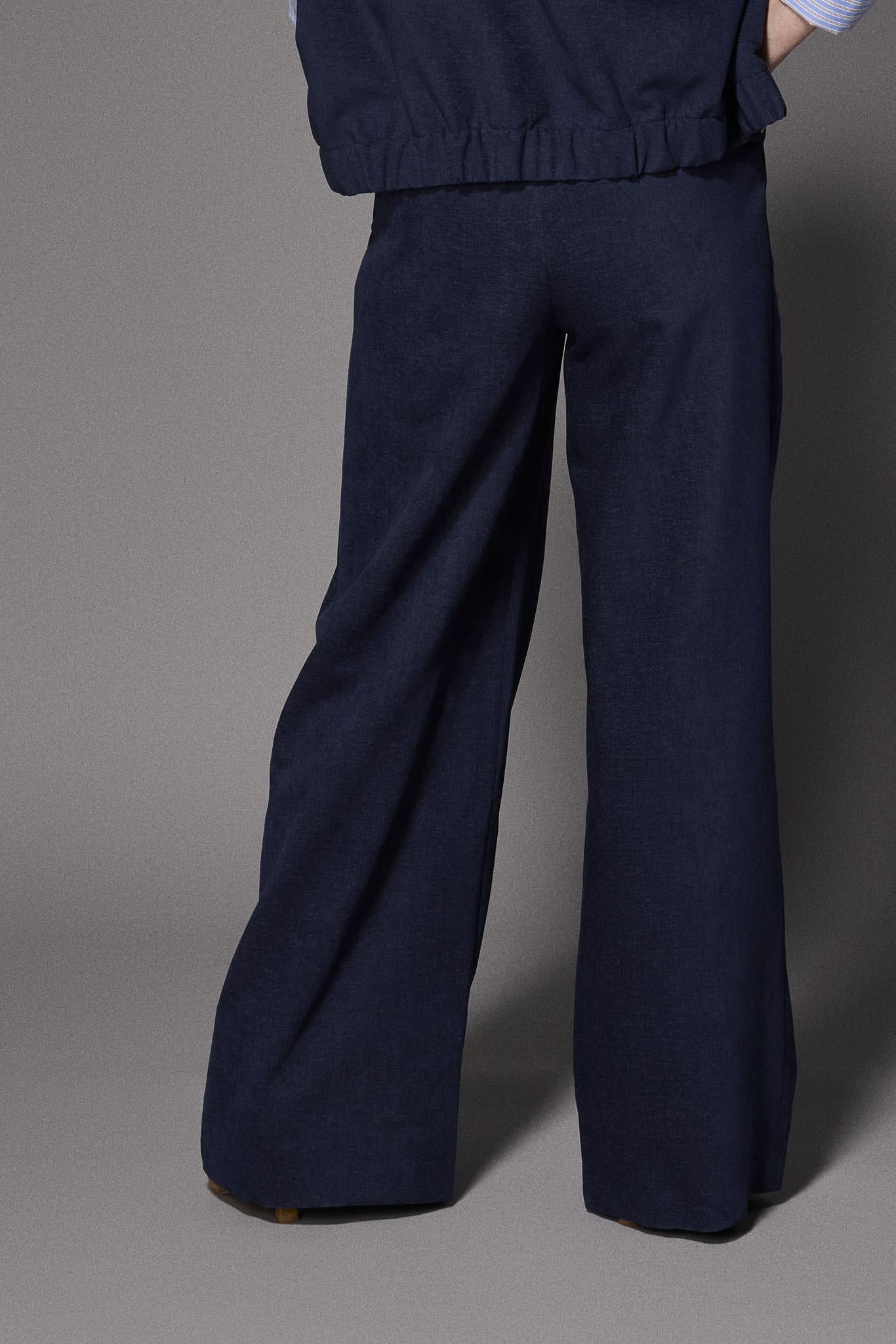 Orelie velours wide-leg broek - Navy