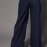 Orelie velours wide-leg broek - Navy