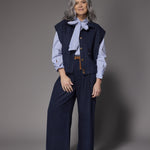 Orelie velours wide-leg broek - Navy