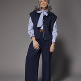Orelie velours wide-leg broek - Navy