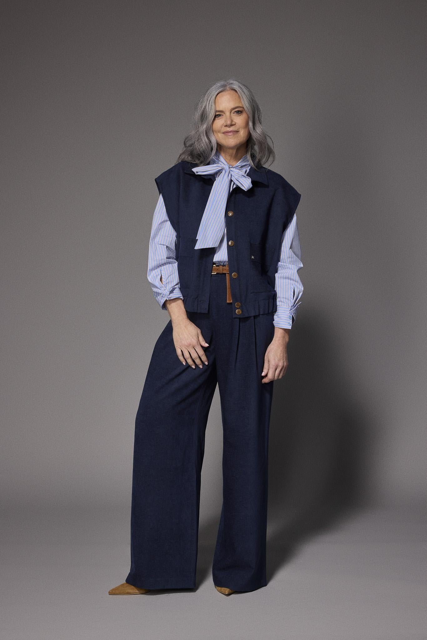 Orelie velours wide-leg broek - Navy