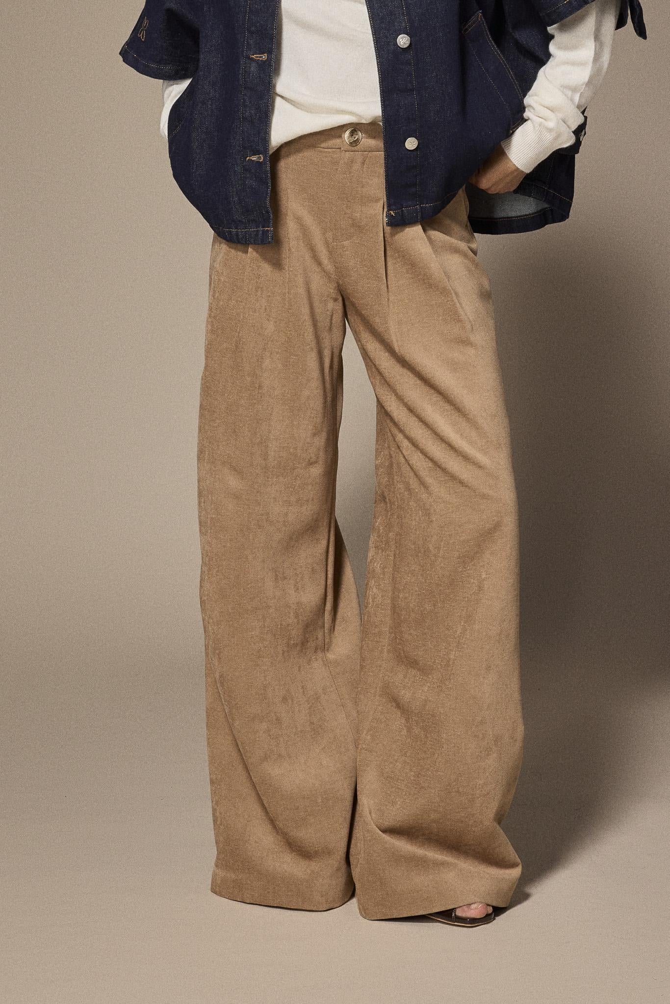 Orelie velours wide-leg broek - Camel