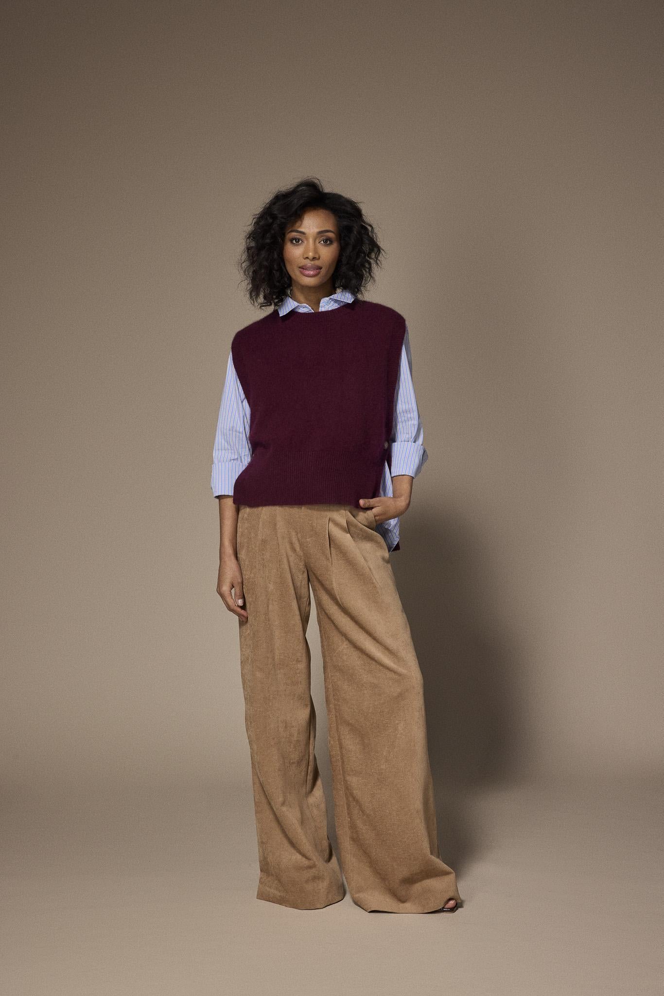 Orelie velours wide-leg broek - Camel