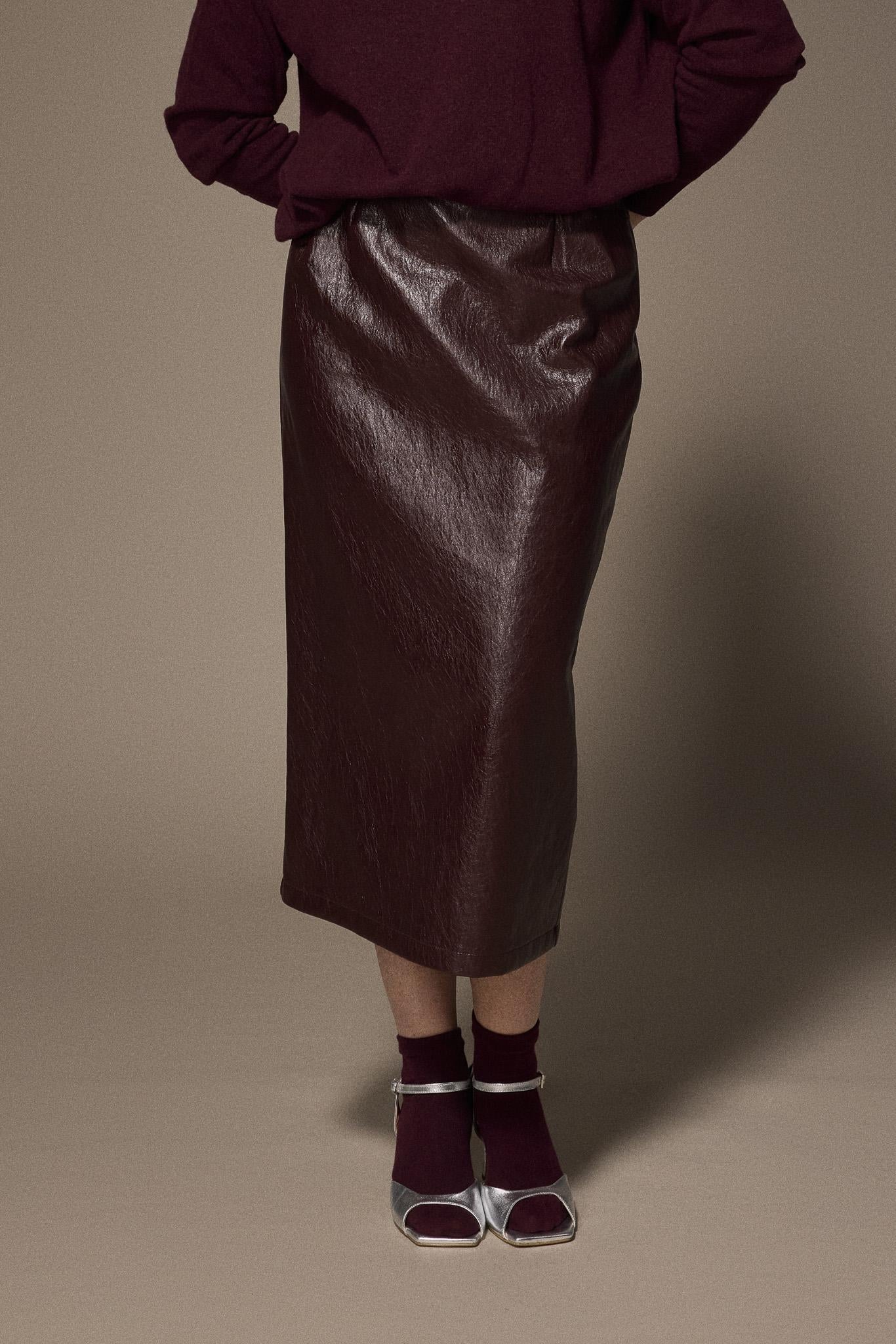 Gillie lederlook rok - Burgundy