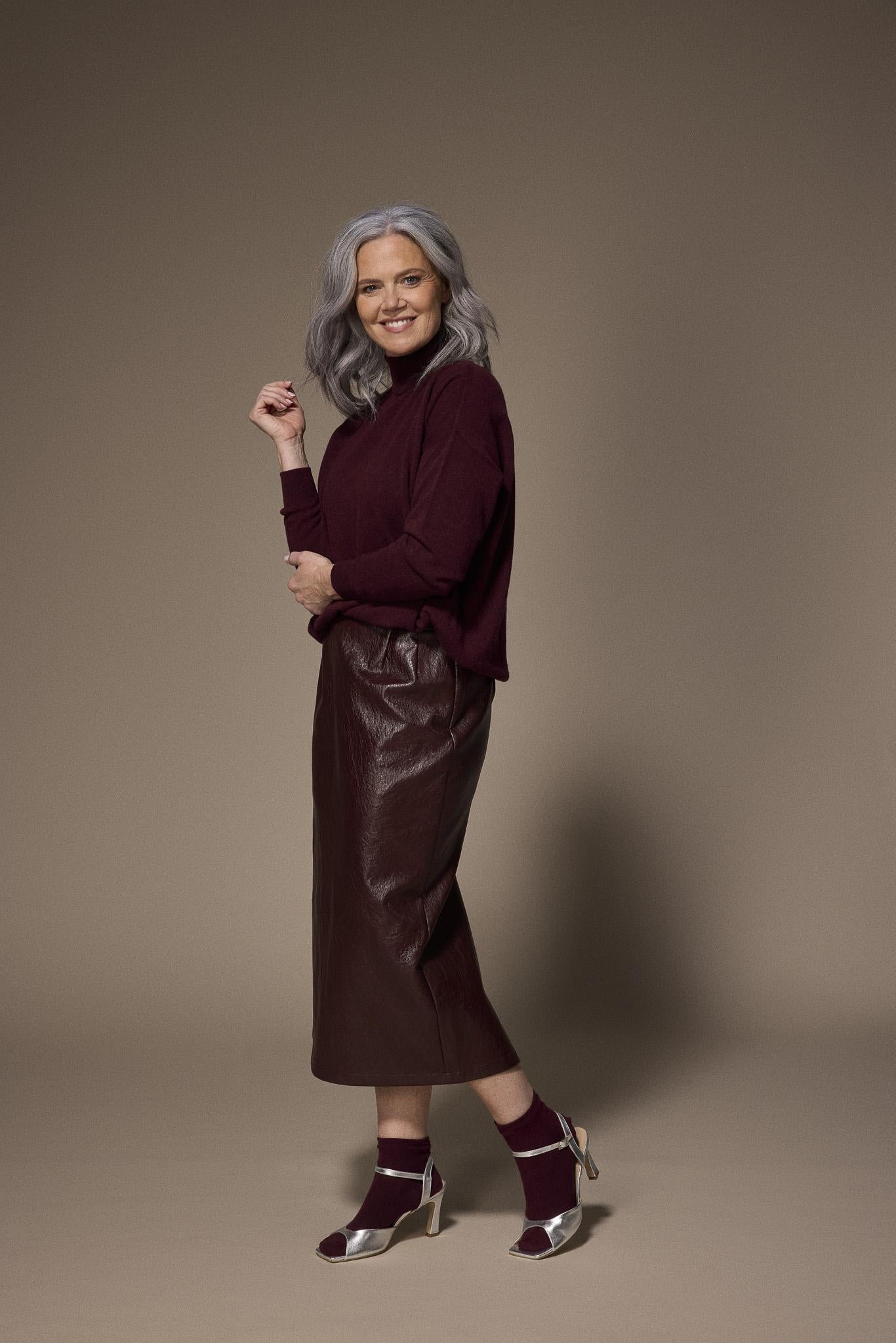 Gillie lederlook rok - Burgundy