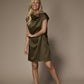 Livia cocktailjurk in satijn - Khaki