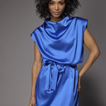 Livia cocktailjurk in satijn - Royal Blue
