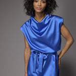 Livia cocktailjurk in satijn - Royal Blue
