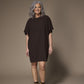 Noor mini jurk met capemouwen - Brown