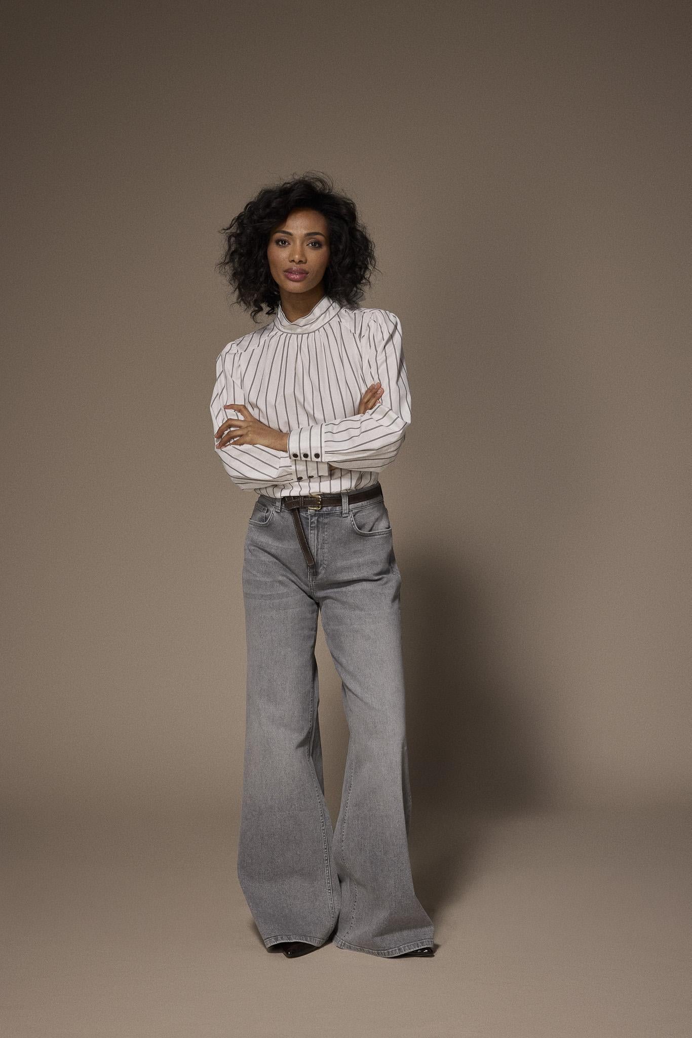 Oda blouse met striklint - Brown stripe