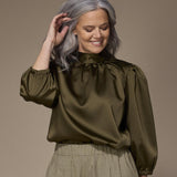 Odille satijnen blouse moet striklint - Khaki