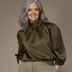 Odille satijnen blouse moet striklint - Khaki