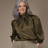 Odille satijnen blouse moet striklint - Khaki