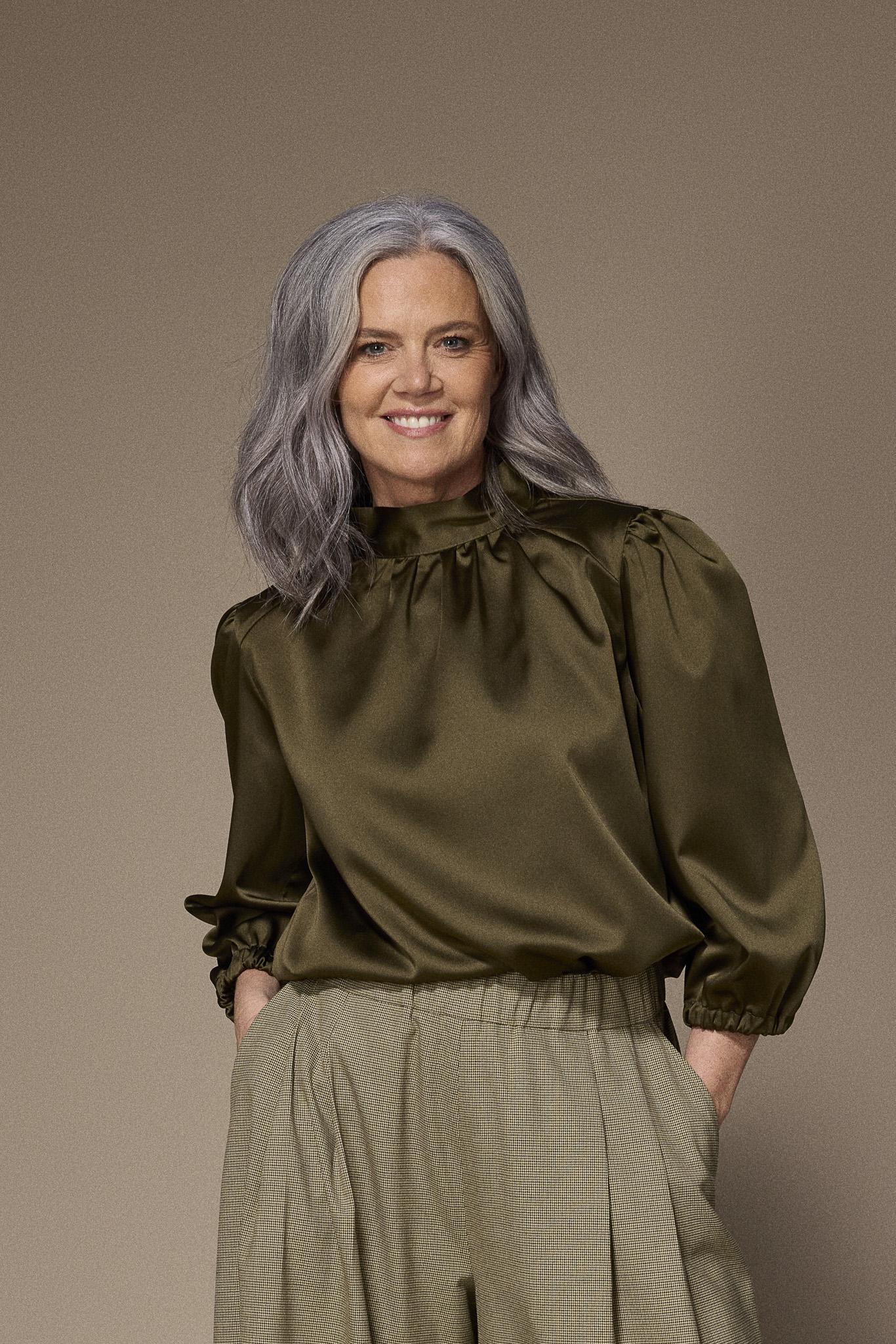 Odille satijnen blouse moet striklint - Khaki