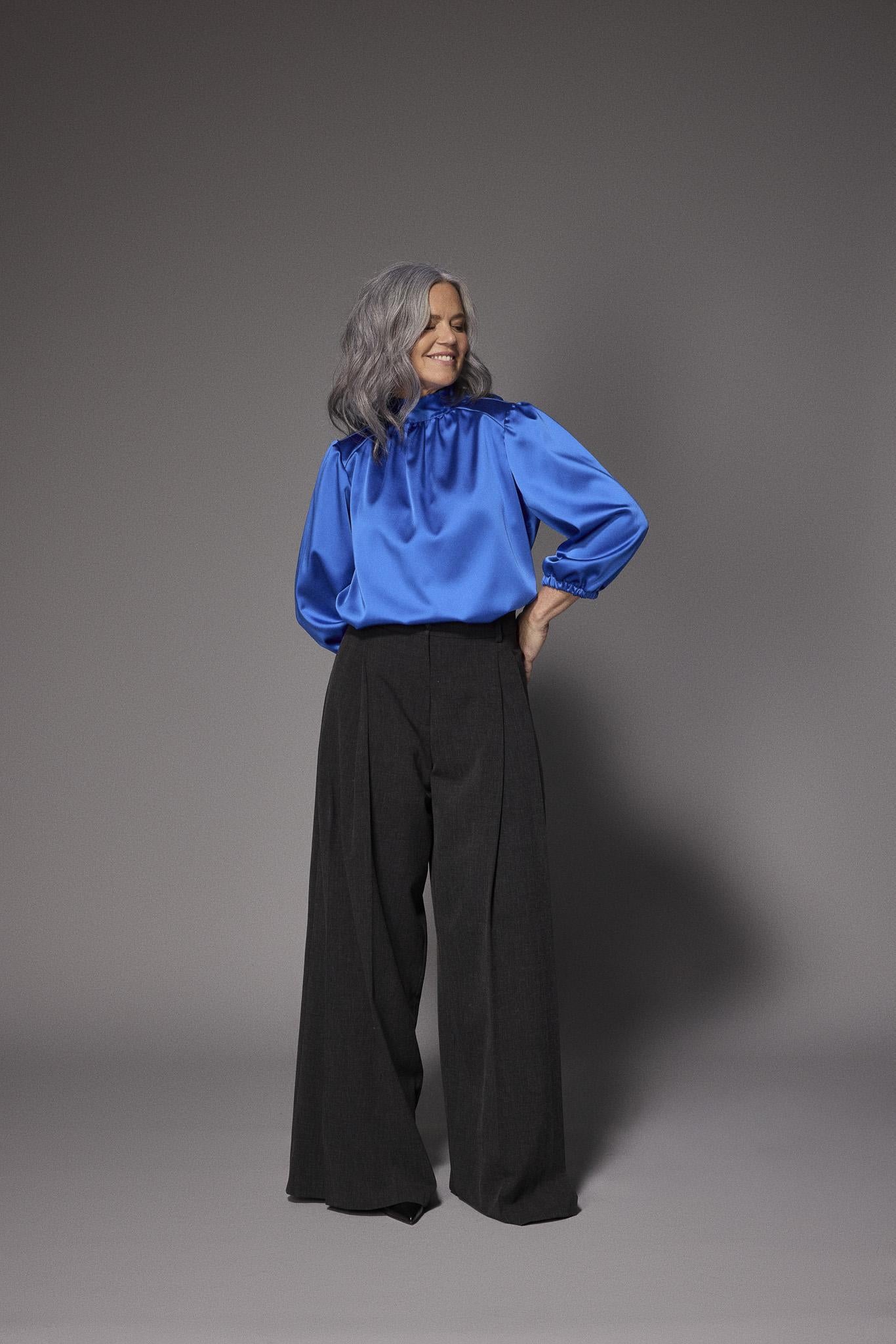 Odille satijnen blouse moet striklint - Royal blue