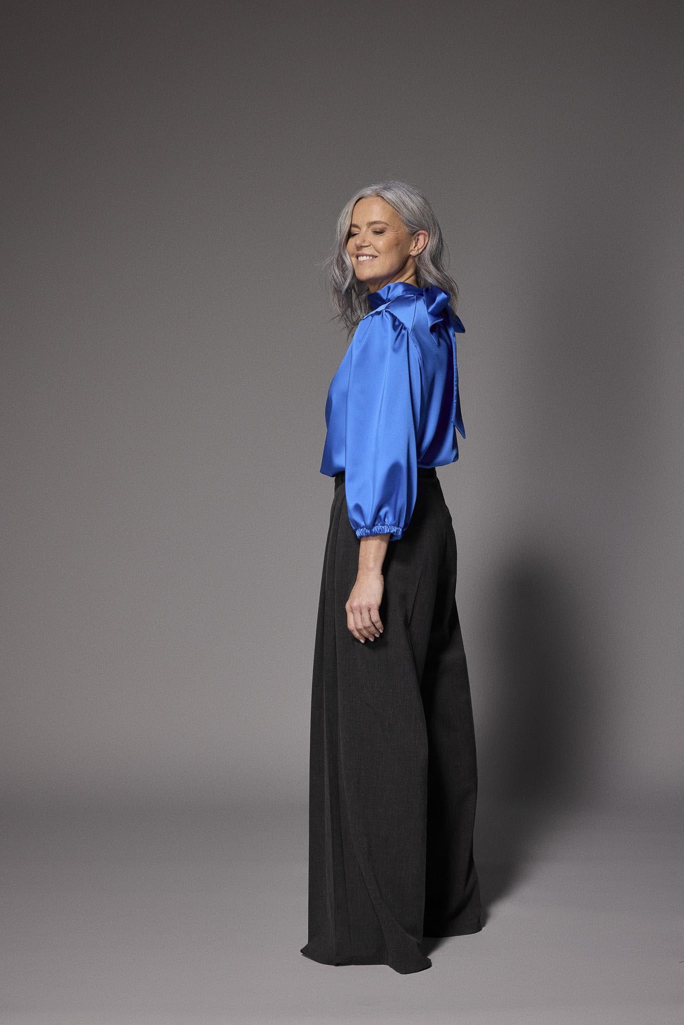 Odille satijnen blouse moet striklint - Royal blue