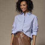 Patty katoenen blouse - Light blue / Camel stripe