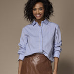 Patty katoenen blouse - Light blue / Camel stripe