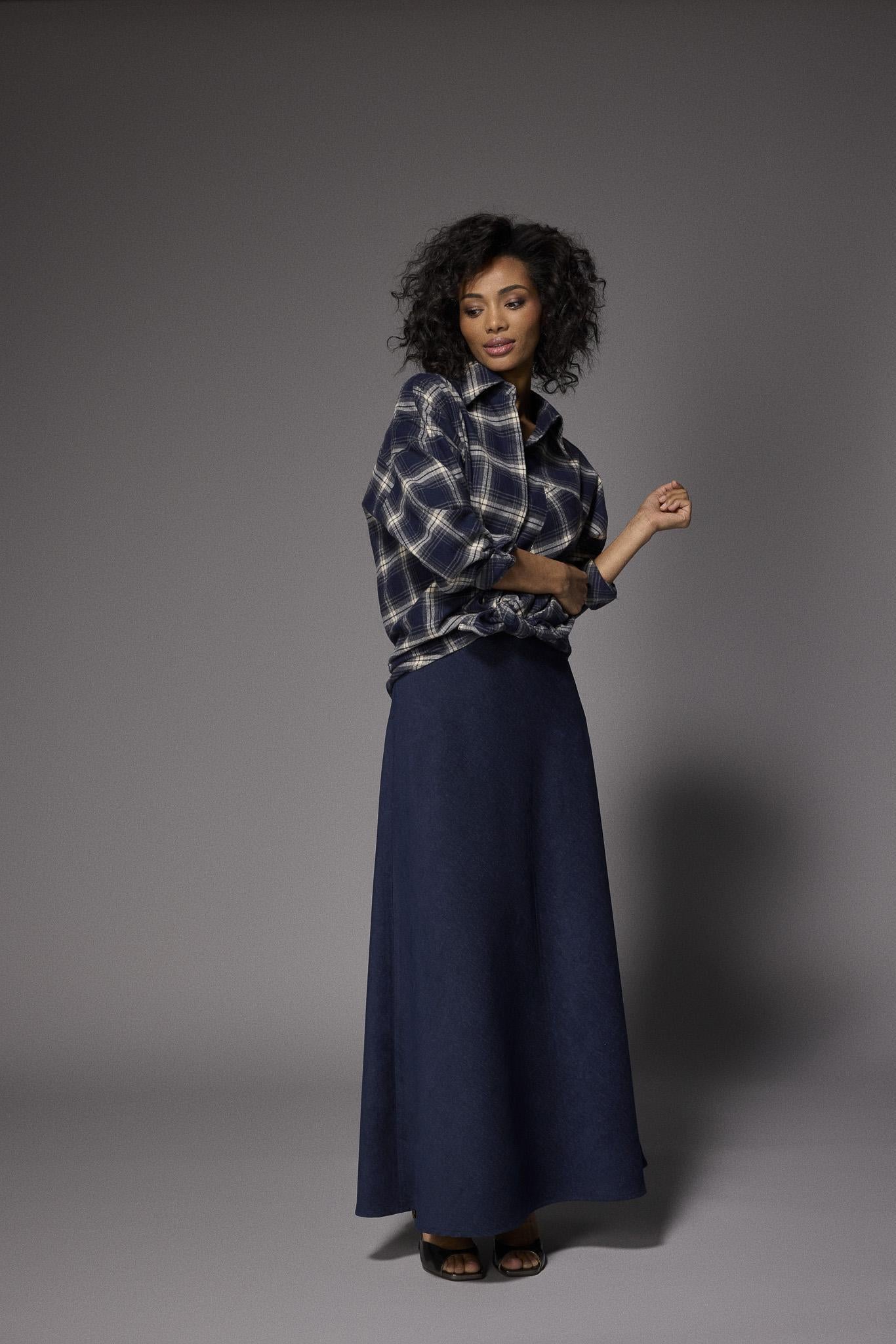 Roza velours a-lijn rok - Navy