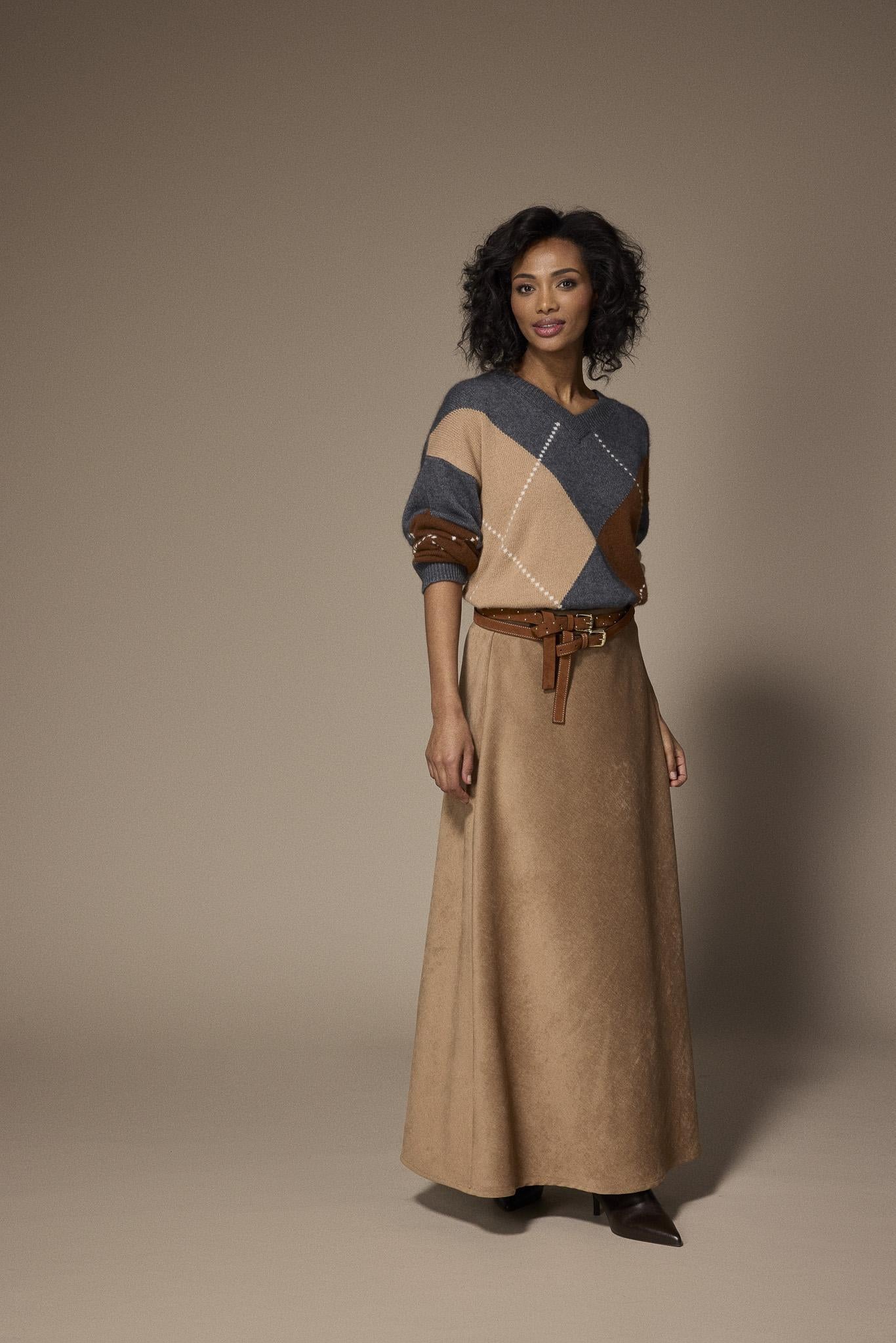 Roza velours a-lijn rok - Camel