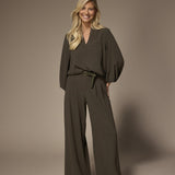 Sol blouse met v-hals - Khaki