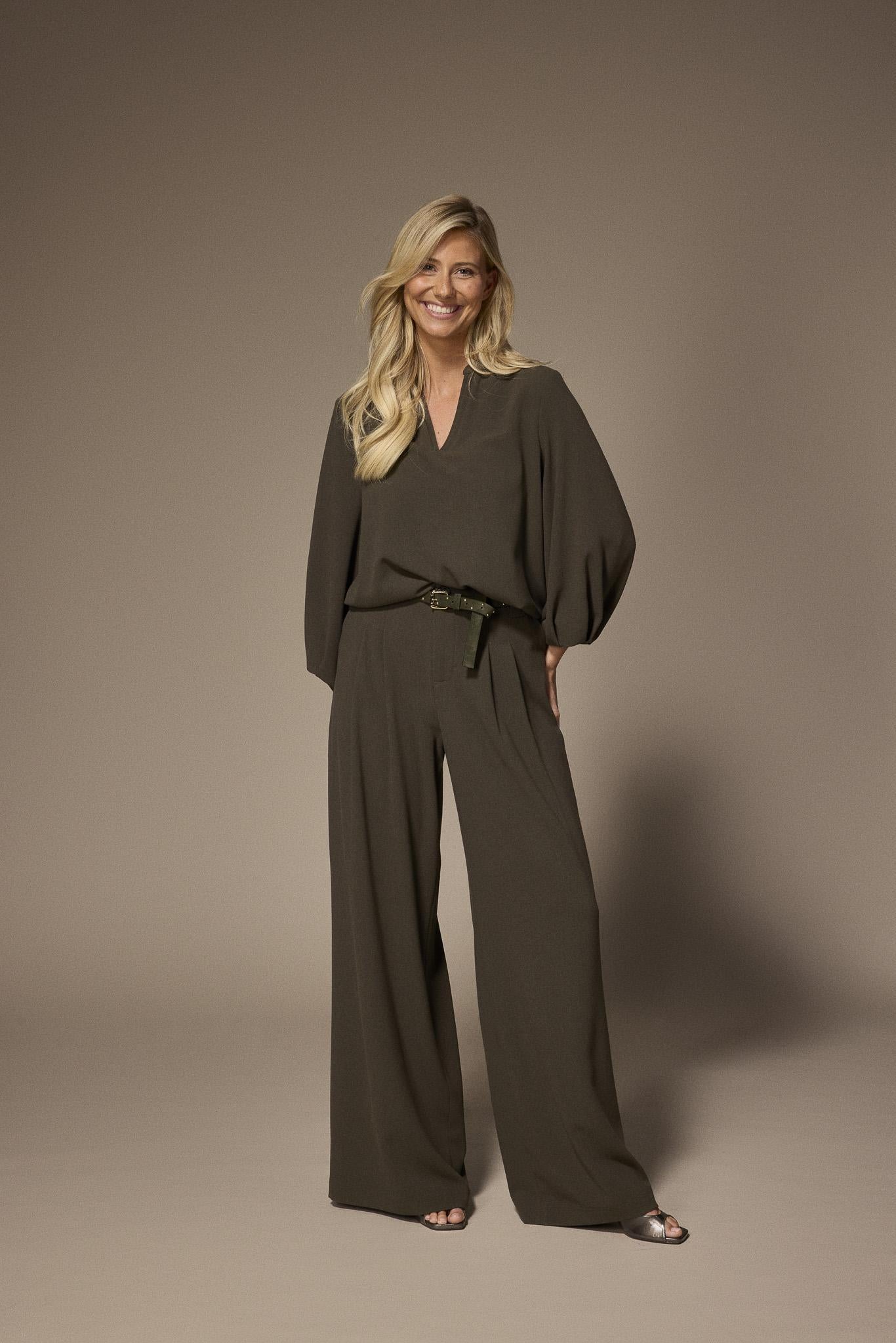 Sol blouse met v-hals - Khaki
