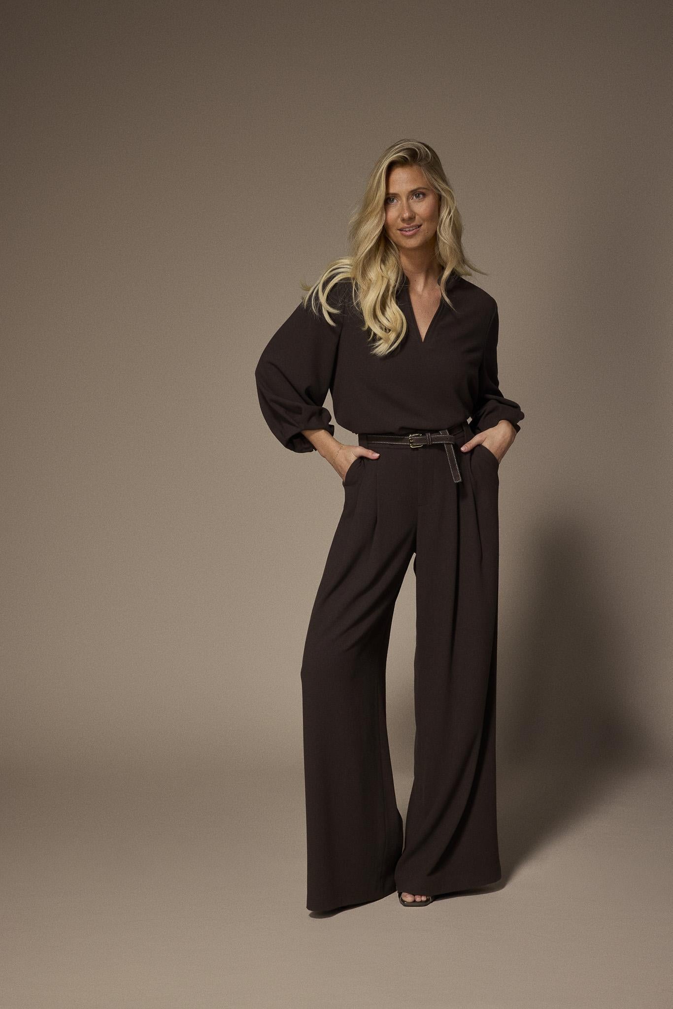 Sol blouse met v-hals - Brown