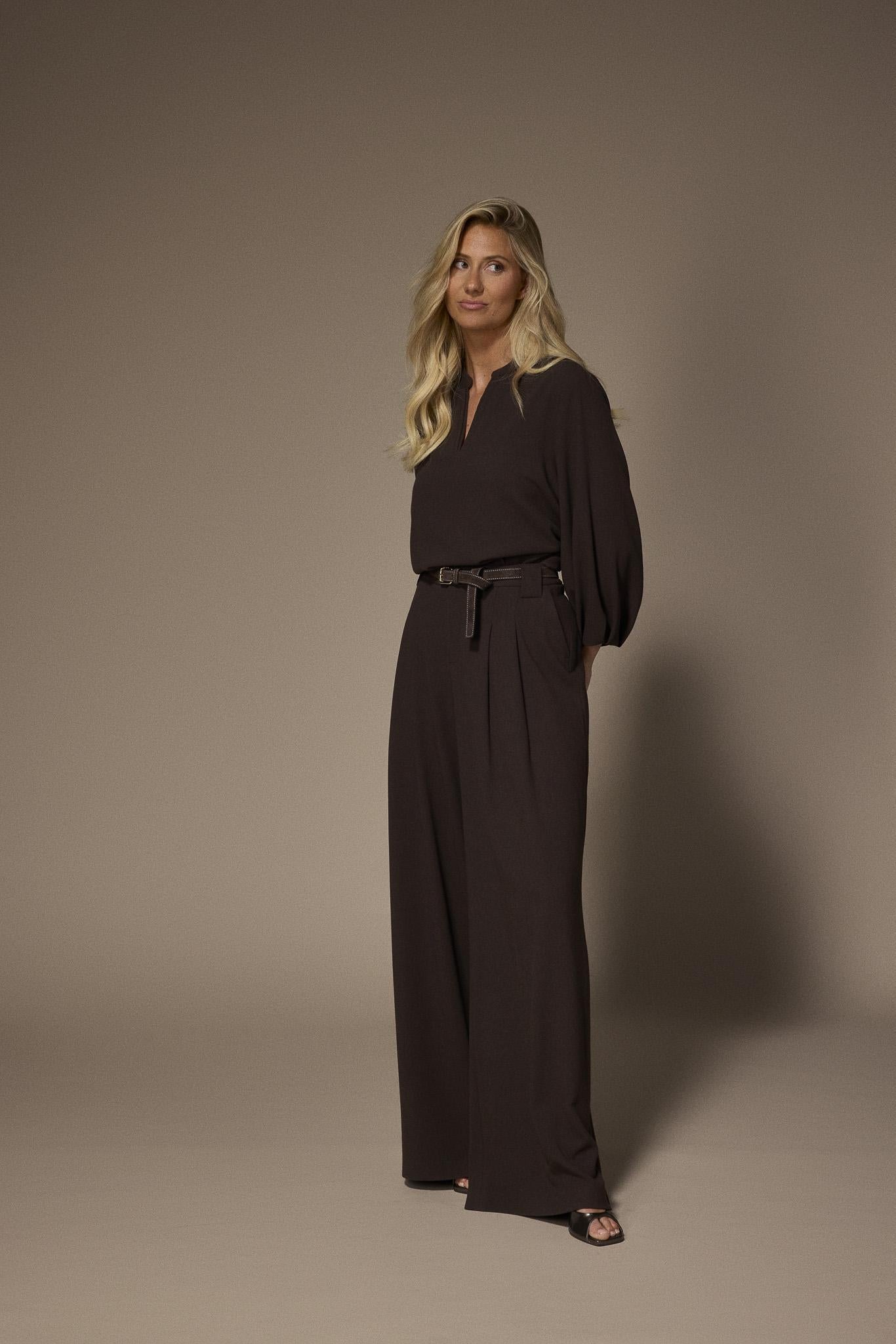 Sol blouse met v-hals - Brown
